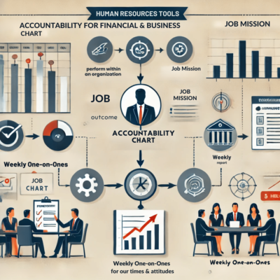 Illustration of an accountability chart with roles and responsibilities.